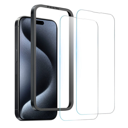 Pour iPhone 15 Pro Max NORTHJO 2 films de protection d'écran en verre trempé A++ avec cadre d'installation