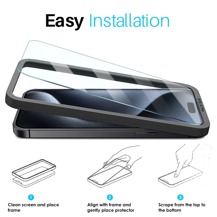 Pour iPhone 15 Pro Max NORTHJO 2 films de protection d'écran en verre trempé A++ avec cadre d'installation