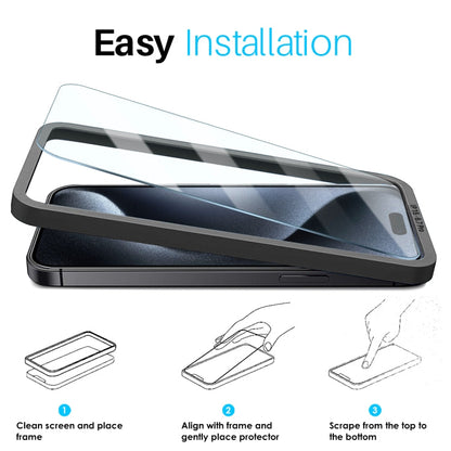 Pour iPhone 15 Pro Max NORTHJO 2 films de protection d'écran en verre trempé A++ avec cadre d'installation