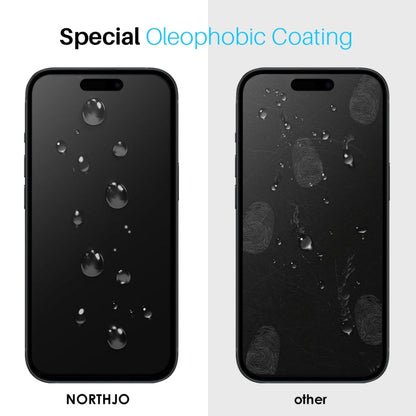 Pour iPhone 15 Pro Max NORTHJO 2 films de protection d'écran en verre trempé A++ avec cadre d'installation