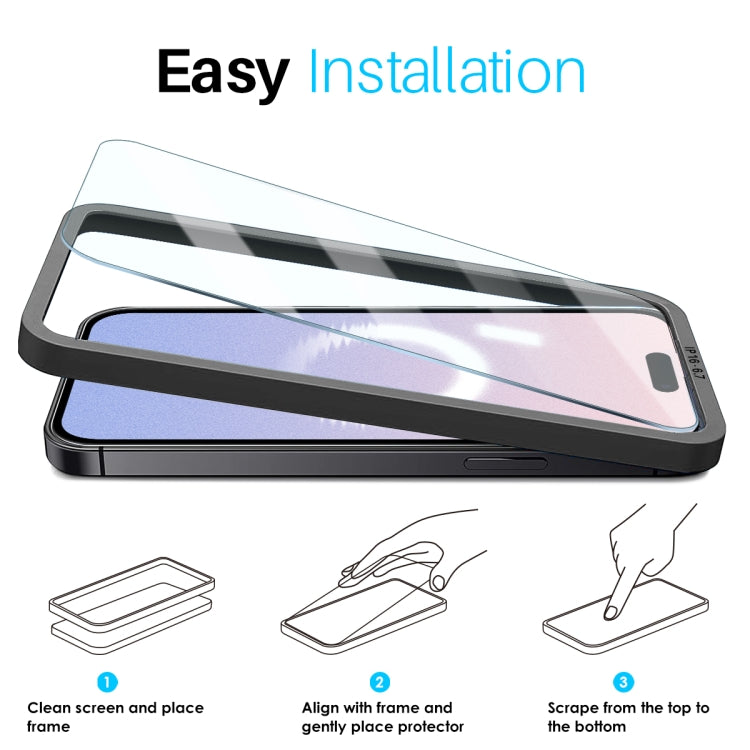 Pour iPhone 16 Plus NORTHJO 2 films de protection d'écran en verre trempé A++ avec cadre d'installation