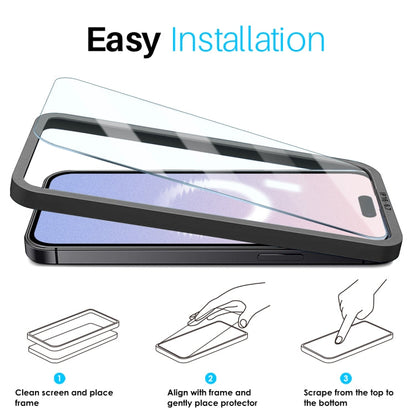 Pour iPhone 16 Plus NORTHJO 2 films de protection d'écran en verre trempé A++ avec cadre d'installation