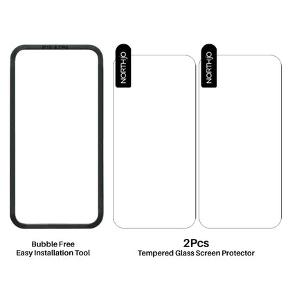 Pour iPhone 16 Plus NORTHJO 2 films de protection d'écran en verre trempé A++ avec cadre d'installation