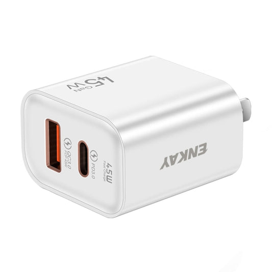 Chargeur rapide double port USB-A + USB-C / Type-C ENKAY FC-001 45W, prise US (blanc)