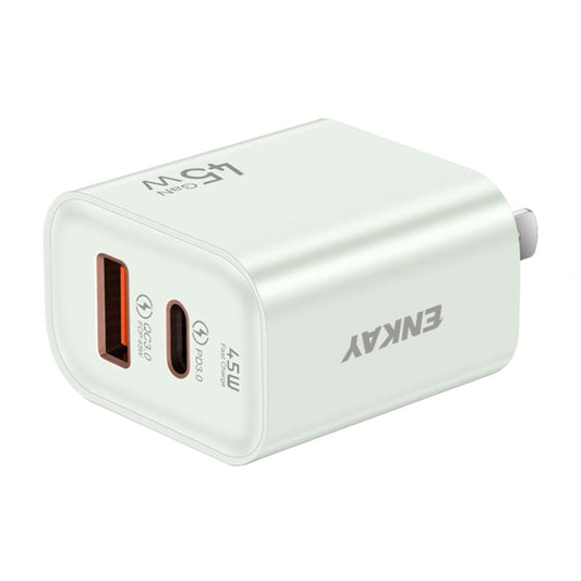Chargeur rapide double port USB-A + USB-C / Type-C 45W ENKAY FC-001, prise US (vert clair)