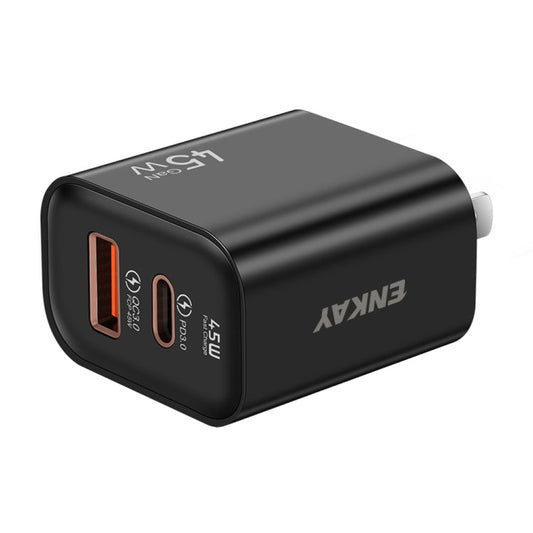 Chargeur Rapide Double Port ENKAY FC-001 45W USB-A + USB-C / Type-C, Prise US (Noir)