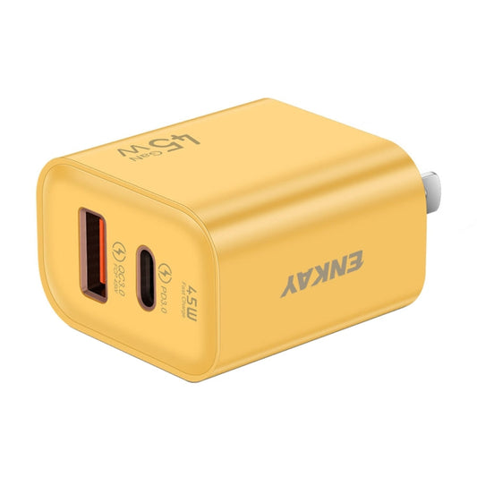 Chargeur rapide double port USB-A + USB-C / Type-C ENKAY FC-001 45W, prise US (jaune)