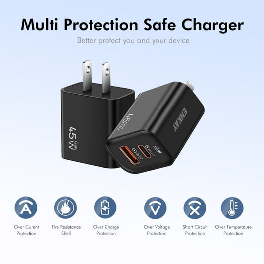 Chargeur rapide double port USB-A + USB-C / Type-C ENKAY FC-001 45W, prise US (blanc)