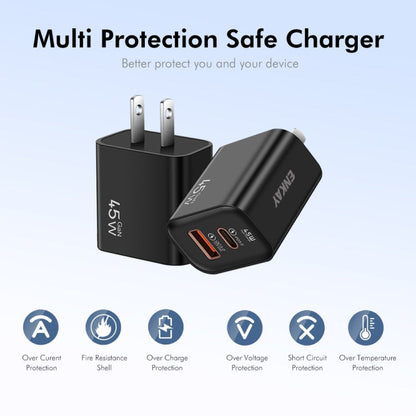 ENKAY FC-001 45W USB-A + USB-C / Type-C Dual Ports Quick Charger, US Plug(Yellow)