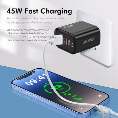 ENKAY FC-001 45W USB-A + USB-C / Type-C Dual Ports Quick Charger, US Plug(Black)
