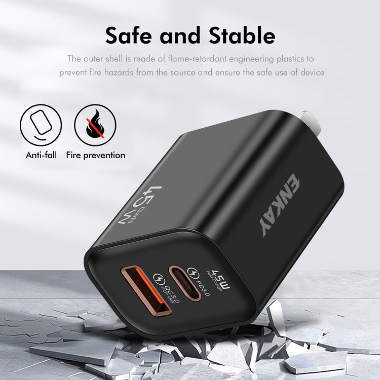 ENKAY FC-001 45W USB-A + USB-C / Type-C Dual Ports Quick Charger, US Plug(Yellow)