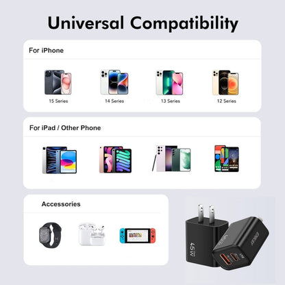 ENKAY FC-001 45W USB-A + USB-C / Type-C Dual Ports Quick Charger, US Plug(Light Green)