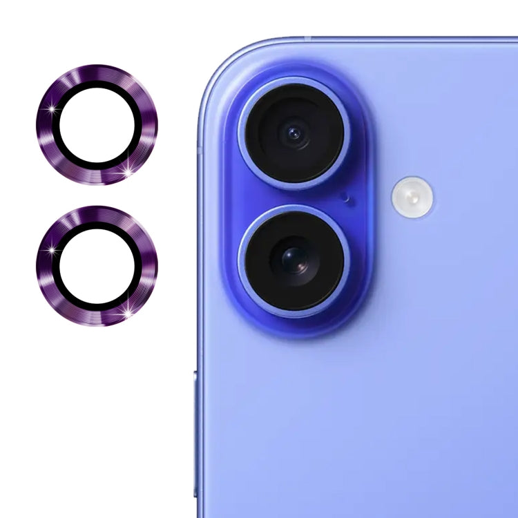 Pour iPhone 16 / 16 Plus Film en verre trempé ENKAY 9H pour objectif arrière en alliage d'aluminium (bleu foncé)