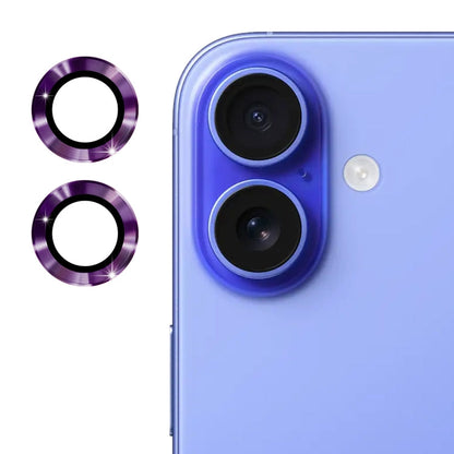 Pour iPhone 16 / 16 Plus Film en verre trempé ENKAY 9H pour objectif arrière en alliage d'aluminium (bleu foncé)