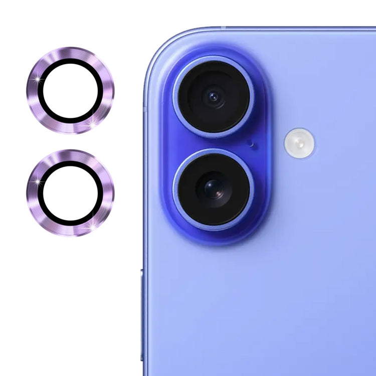For iPhone 16 / 16 Plus ENKAY 9H Rear Lens Aluminium Alloy Tempered Glass Film(Light Purple)