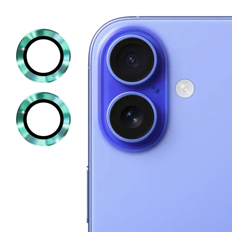 Pour iPhone 16 / 16 Plus Film en Verre Trempé ENKAY 9H en Alliage d'Aluminium pour Lentille Arrière (Cyan)