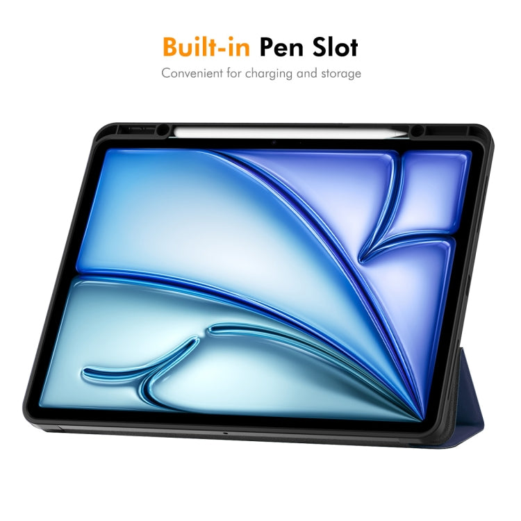 For iPad Air 13 2026 / 2025 / 2024 ENKAY Tri-fold Custer Texture TPU Leather Smart Tablet Case with Pen Slot(Grey)