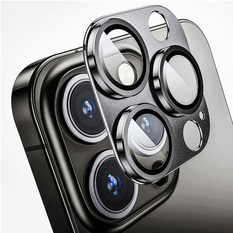 Pour iPhone 16 Pro / 16 Pro Max ENKAY Film en verre trempé anti-reflet en alliage d'aluminium pour objectif d'appareil photo (gris)