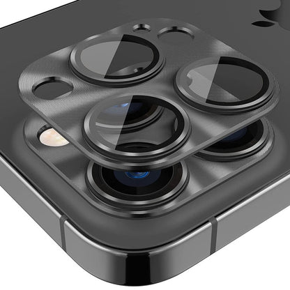 Pour iPhone 16 Pro / 16 Pro Max Film de protection d'objectif en verre trempé en alliage d'aluminium ENKAY (noir)