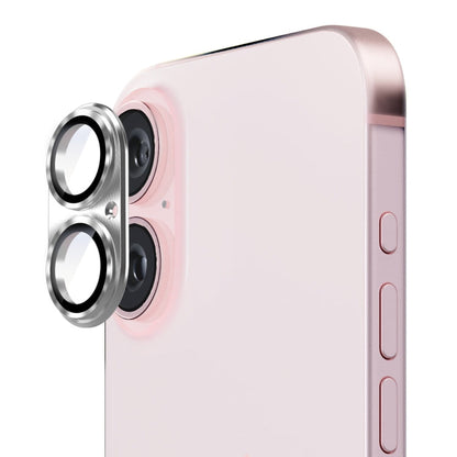 Pour iPhone 16 / 16 Plus Film de protection d'objectif en verre trempé en alliage d'aluminium ENKAY (argent)