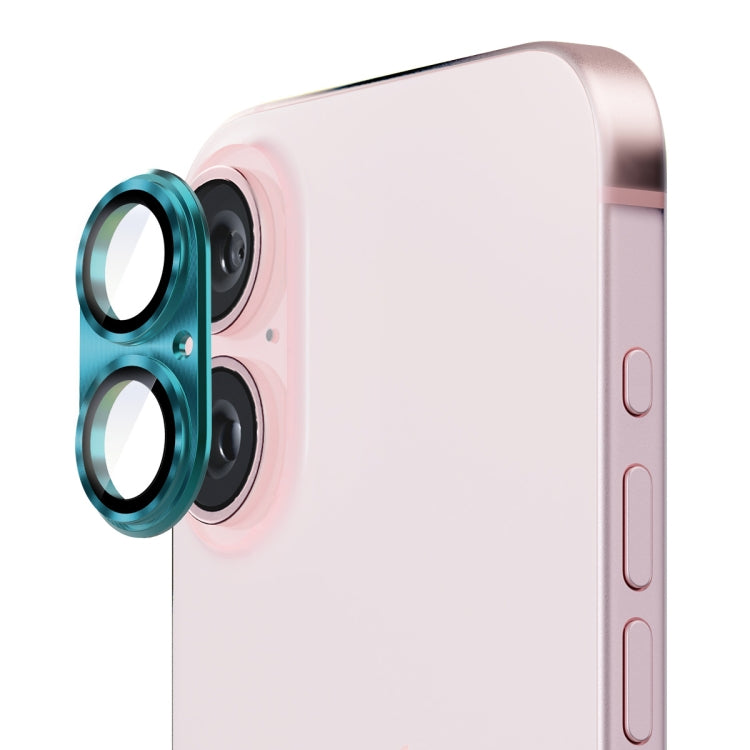 Pour iPhone 16 / 16 Plus ENKAY Film de protection d'objectif en alliage d'aluminium et verre trempé (Cyan)