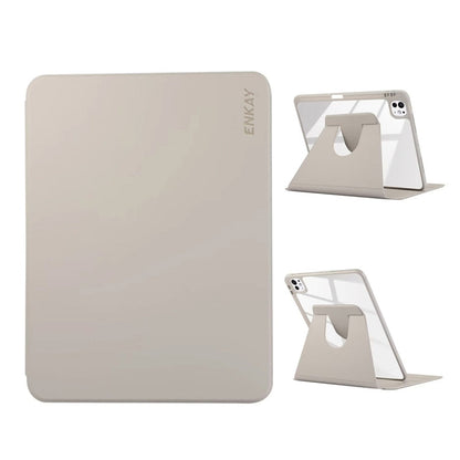 For iPad Pro 13 2025 / 2024 ENKAY 360 Rotation PMMA Leather Smart Tablet Case with Pen Slot(Grey)