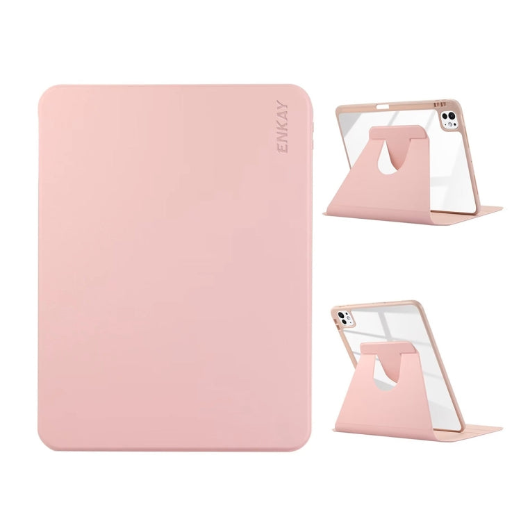 Pour iPad Pro 13 2025 / 2024 ENKAY 360 Rotation Étui Smart Tablette en Cuir PMMA avec Porte-Stylet (Rose)