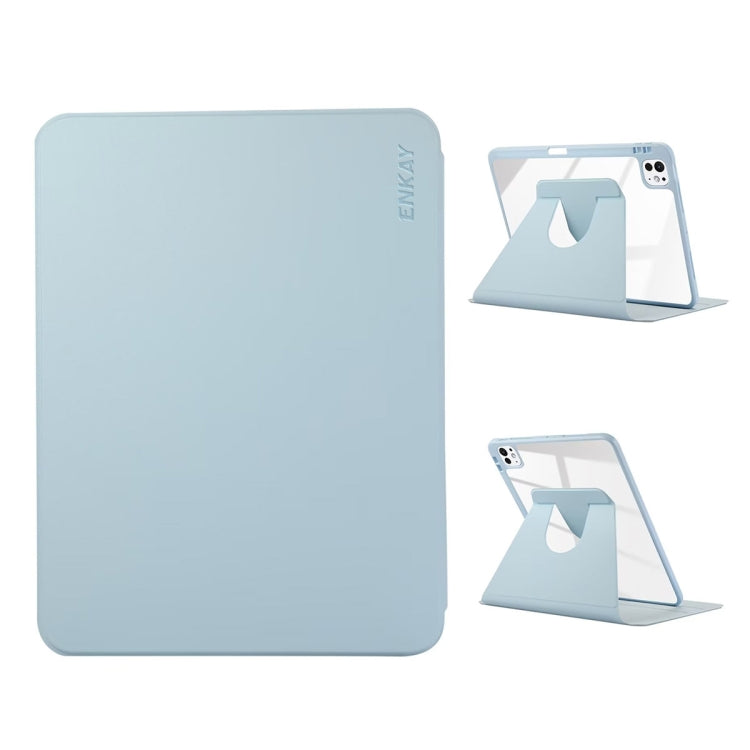 For iPad Pro 11 2025 / 2024 ENKAY 360 Rotation PMMA Leather Smart Tablet Case with Pen Slot(Blue)