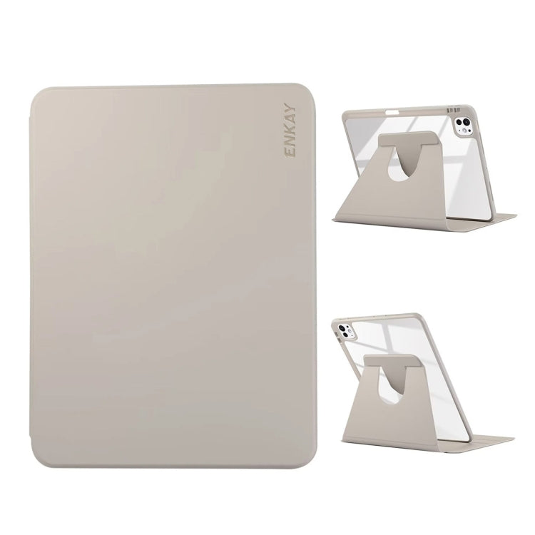 For iPad Pro 11 2025 / 2024 ENKAY 360 Rotation PMMA Leather Smart Tablet Case with Pen Slot(Grey)