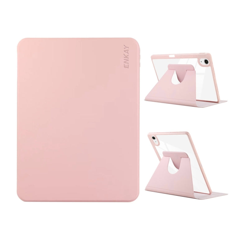 Pour iPad Air 11 2026 / 2025 / 2024 ENKAY Étui intelligent en cuir PMMA à rotation 360° avec fente pour stylet (rose)