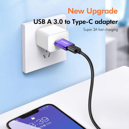 ENKAY ENK-AT119 Adaptateur de données USB 3.0 mâle vers Type-C femelle en alliage d'aluminium, compatible avec la charge rapide (Violet)