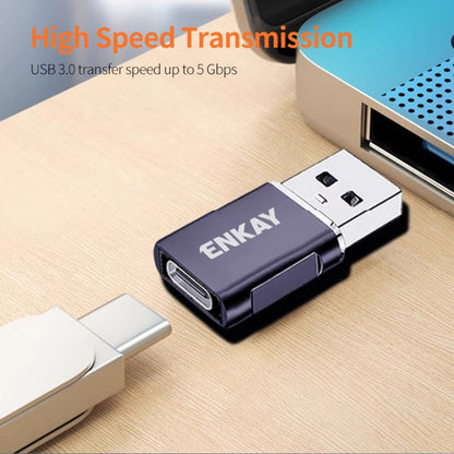 ENKAY ENK-AT119 Aluminium Alloy Male USB 3.0 to Female Type-C Data Adapter Converter Support Fast Charging(Grey)