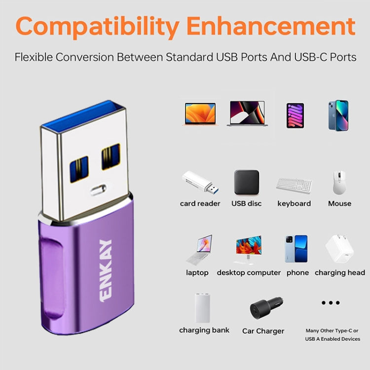 ENKAY ENK-AT119 Adaptateur de données Mâle USB 3.0 vers Femelle Type-C en Alliage d'Aluminium avec Prise en Charge de la Charge Rapide (Vert)
