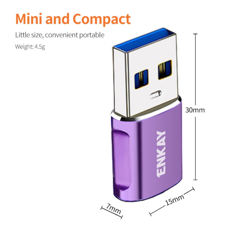 ENKAY ENK-AT119 Aluminium Alloy Male USB 3.0 to Female Type-C Data Adapter Converter Support Fast Charging(Grey)