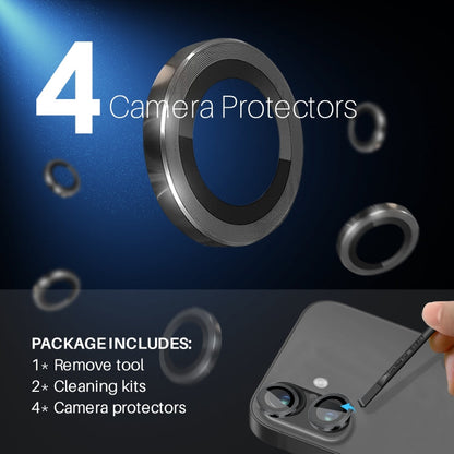 For iPhone 16 / 16 Plus NORTHJO 2 Sets 4pcs Camera Lens Protector Cover Metal Ring Film(Black)