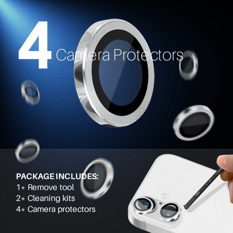 Pour iPhone 16 / 16 Plus NORTHJO 2 jeux de 4 protections d'objectif d'appareil photo en métal (argent)