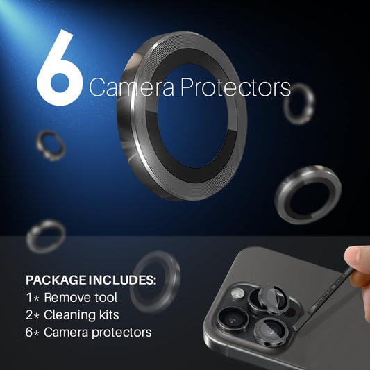 Pour iPhone 16 Pro / Pro Max NORTHJO 2 Ensembles 6pcs Cache Objectif de Caméra Anneau Métallique (Noir)
