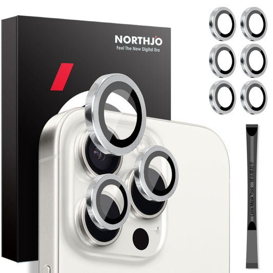Pour iPhone 16 Pro / Pro Max NORTHJO 2 Sets de 6 Protections d'objectif d'appareil photo Anneau Métallique (Argent)