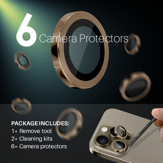 Pour iPhone 16 Pro / Pro Max NORTHJO 2 Ensembles 6 Pièces Protecteur d'Objectif d'Appareil Photo Anneau Métallique Film (Marron)
