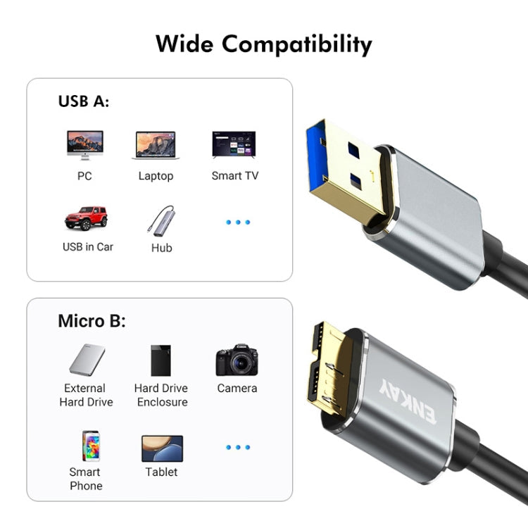 ENKAY USB 3.0 A to USB 3.0 Micro B 5Gbps Data Camera Hard Drive Cable, Length:0.5m