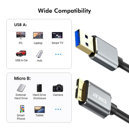ENKAY USB 3.0 A to USB 3.0 Micro B 5Gbps Data Camera Hard Drive Cable, Length:0.5m