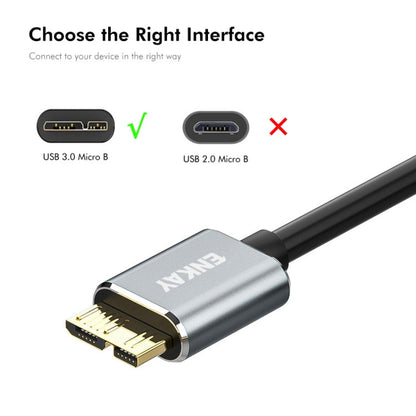 Câble disque dur caméra de données ENKAY USB 3.1 Type-C vers USB 3.0 Micro B 10 Gbit/s, longueur : 1 m