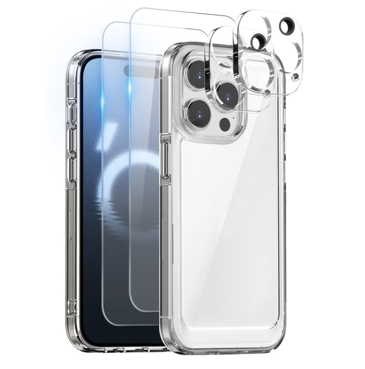 Pour iPhone 16 Pro Max NORTHJO 5 en 1 Coque de téléphone transparente avec 2 protections d'écran + 2 protections d'objectif d'appareil photo