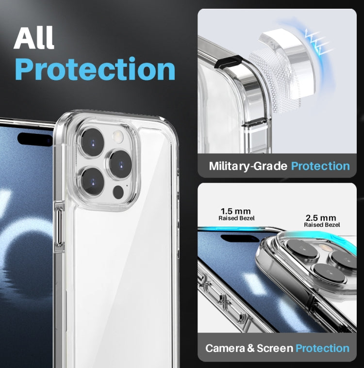 Pour iPhone 16 Pro Max NORTHJO 5 en 1 Coque de téléphone transparente avec 2 protections d'écran + 2 protections d'objectif d'appareil photo