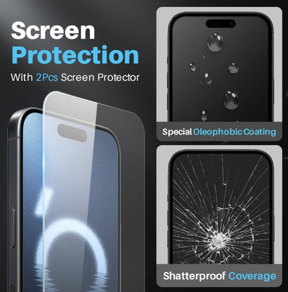 Pour iPhone 16 Pro Max NORTHJO 5 en 1 Coque de téléphone transparente avec 2 protections d'écran + 2 protections d'objectif d'appareil photo