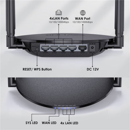 WAVLINK WN530G3 4x 5dBi Foldable Antenna AC1200 Dual Band Wireless Repeater Router, Plug:AU Plug