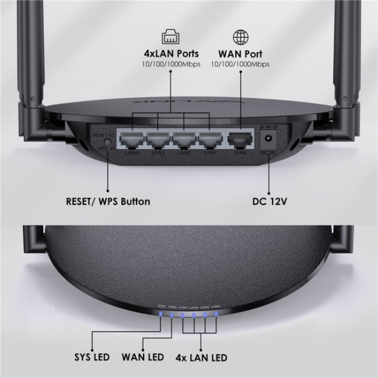 WAVLINK WN530G3 4x 5dBi Foldable Antenna AC1200 Dual Band Wireless Repeater Router, Plug:US Plug