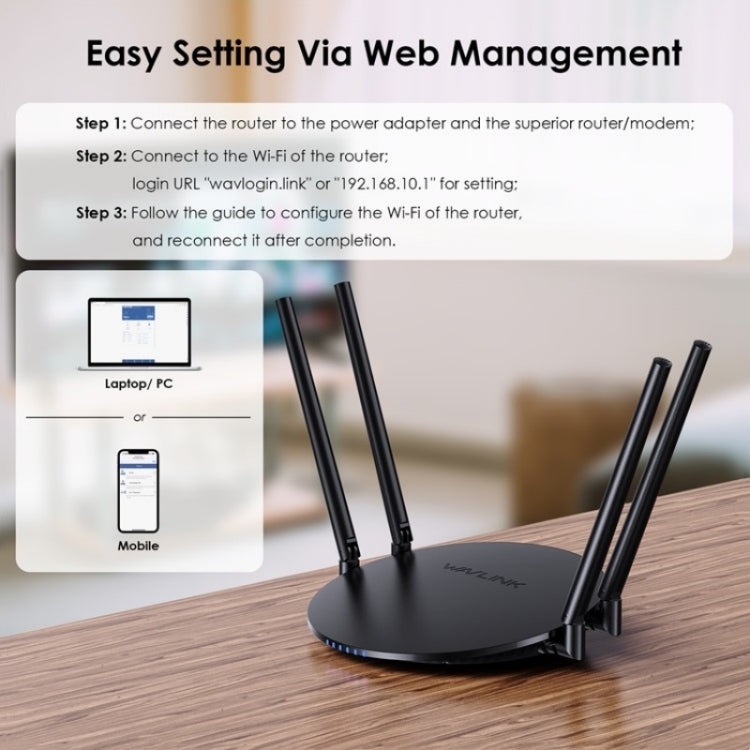 WAVLINK WN530G3 4x 5dBi Foldable Antenna AC1200 Dual Band Wireless Repeater Router, Plug:UK Plug