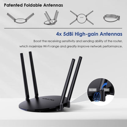 WAVLINK WN530G3 4x 5dBi Foldable Antenna AC1200 Dual Band Wireless Repeater Router, Plug:US Plug