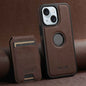 For iPhone 15 Plus Suteni M2 Cross-Grain MagSafe Vertical Card Back Phone Case(Brown)